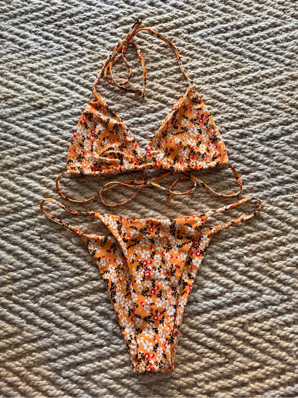 Orange Floral Tie-String One Piece Swimwear
